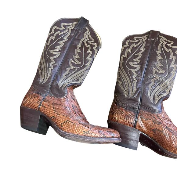 Justin Cowboy Boots Women's Size 7.5 Brown Snake Skin - Picture 3 of 11